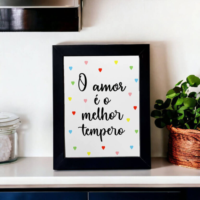 Azulejo decorativo para cozinha com frase O amor é o melhor tempero