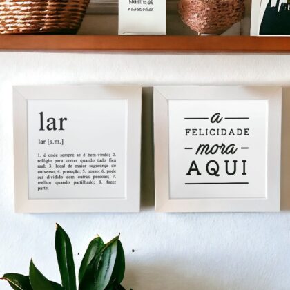 Conjunto de azulejos decorativos com A felicidade mora aqui + Definição de lar