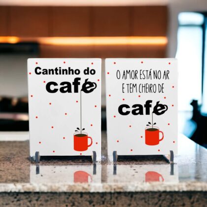 Dupla de Azulejos Decorativos para o cantinho do café - O amor está no ar e tem cheirinho de café e Cantinho do Café