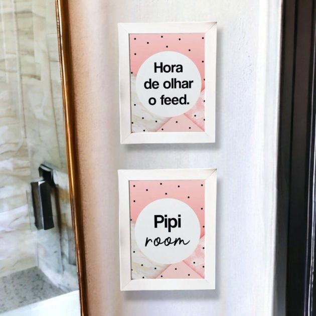 Kit de dois azulejos decorativos para banheiro Dupla de azulejos Pipi room + Hora de ohar o feed