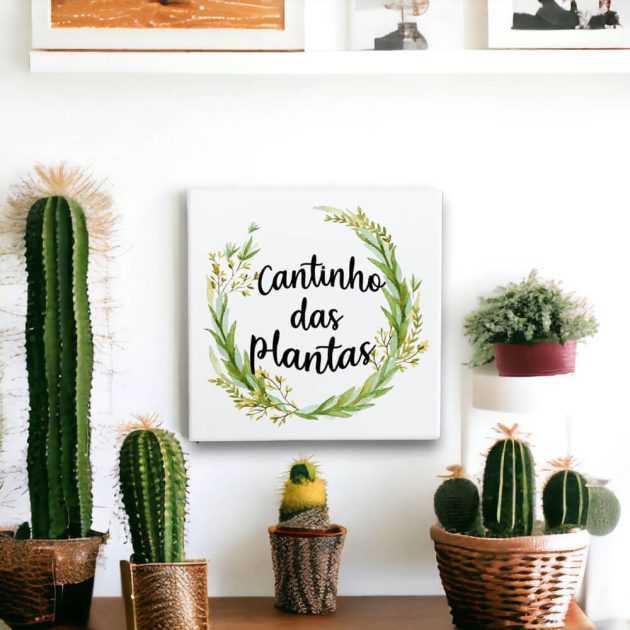 Azulejo decorativo para cantinho das plantas com a frase Cantinho das plantas