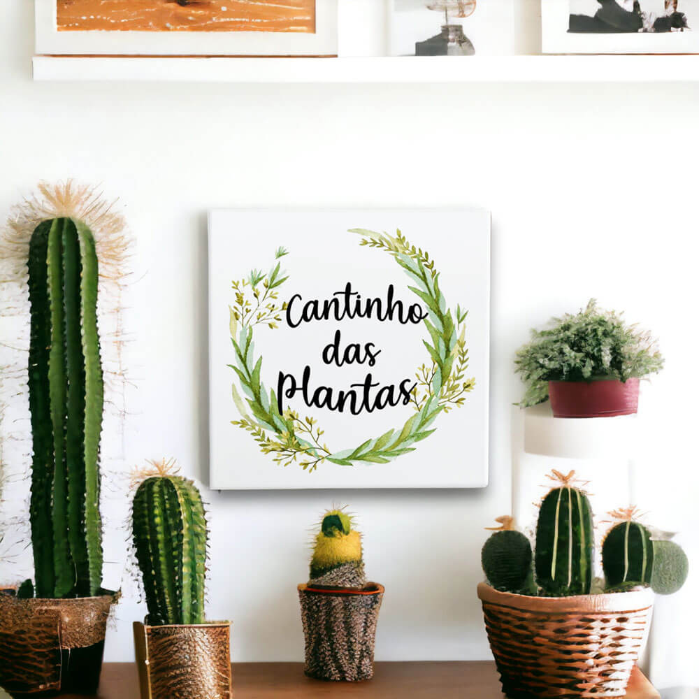 Quadro Infantil Planta Cacto Preto Bolinhas Brancas