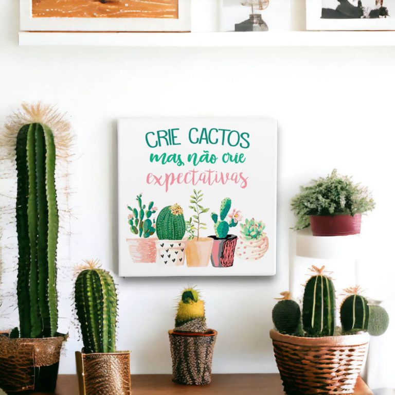 Quadro decorativo desenho planta cactos coloridos