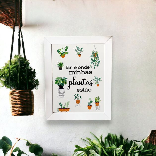 Azulejo decorativo para cantinho das plantas com a frase Lar é onde minhas plantas estão