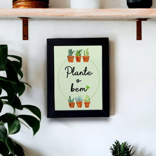 Azulejo decorativo para cantinho das plantas com a frase Plante o bem