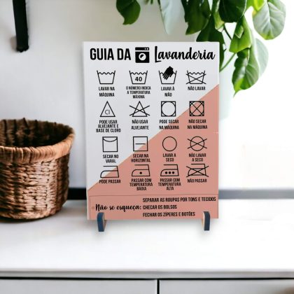 Azulejo decorativo para lavanderia com a frase Guia da lavanderia com símbolos e definições