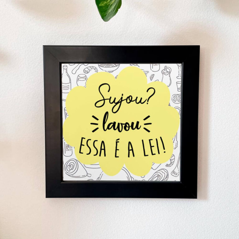 Azulejo decorativo para cozinha com frase Sujou? Lavou, essa é a lei