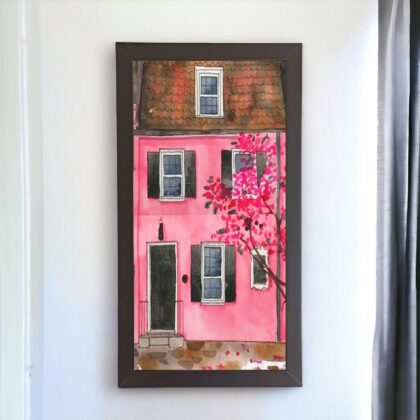 Dupla de azulejos decorativos: Meu prédio rosa – Coleção Poesia na Janela