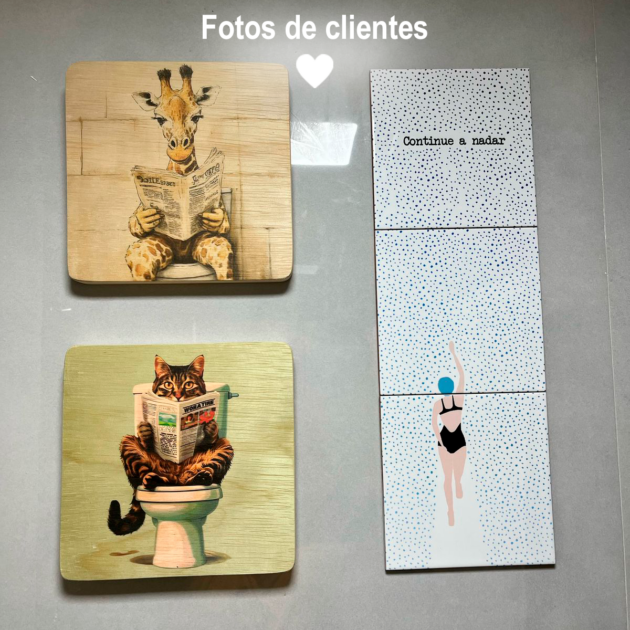 Trio de azulejos decorativos com o desenho de uma mulher nadando com a frase Continue a nadar - Imagem 5