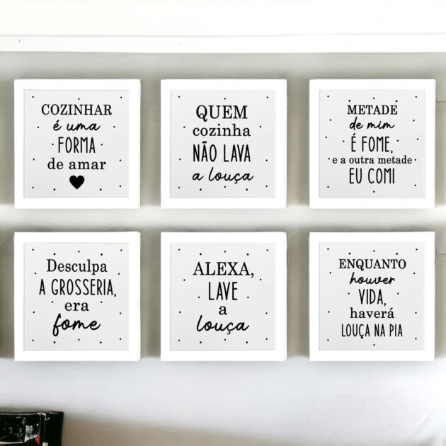 Conjunto de seis azulejos decorativos para cozinha da Coleção Completa Minha Cozinha P&B