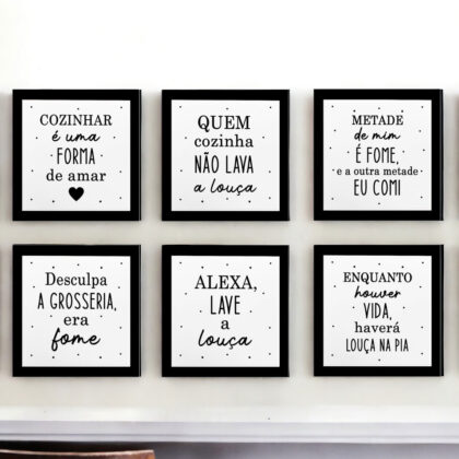 Conjunto de seis azulejos decorativos para cozinha da Coleção Completa Minha Cozinha P&B