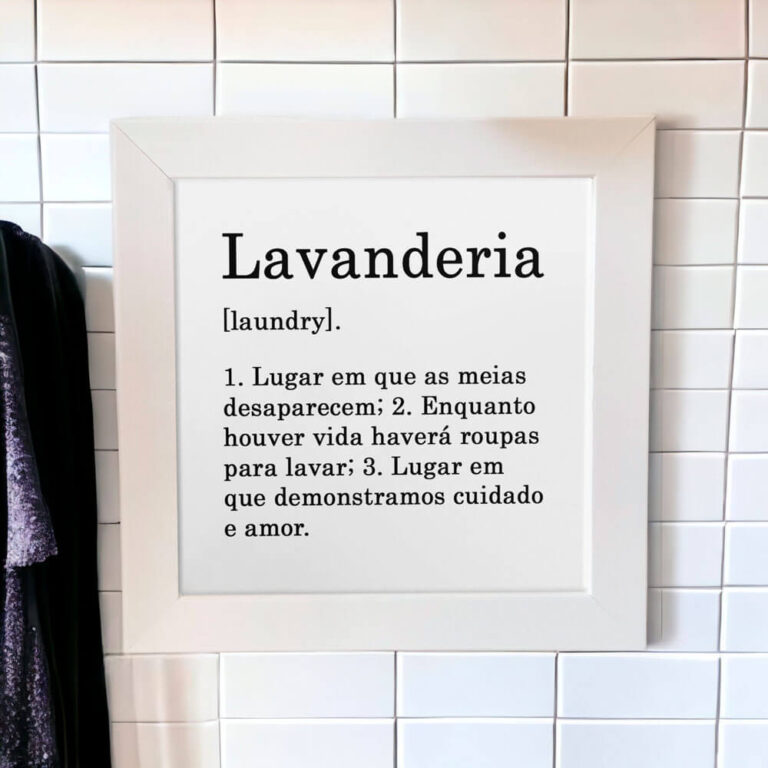 Azulejo decorativo para lavanderia com a frase Definição de Lavanderia - Coleção Lavanderia P&B