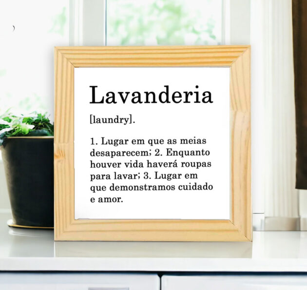 Azulejo decorativo para lavanderia com a frase Definição de Lavanderia - Coleção Lavanderia P&B