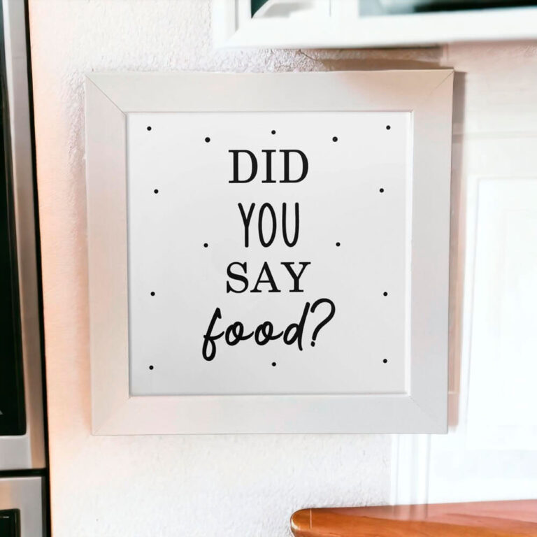 Azulejo decorativo para cozinha com frase "did you say food" você disse comida