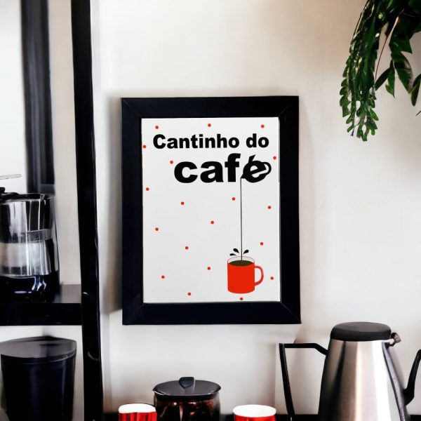 Azulejo decorativo para cantinho do café com a frase Cantinho do café com bolinhas vermelhas