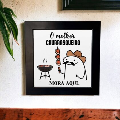 Azulejo decorativo com a frase O melhor churrasqueiro mora aqui - Presente para o Dia dos Pais