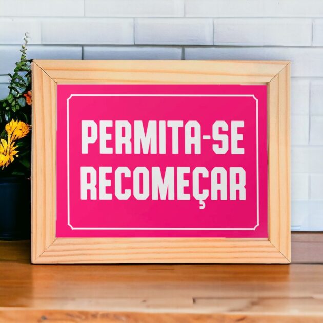 Azulejo decorativo com a frase Permita-se recomeçar com o fundo rosa pink ou lilás - Coleção Retrô