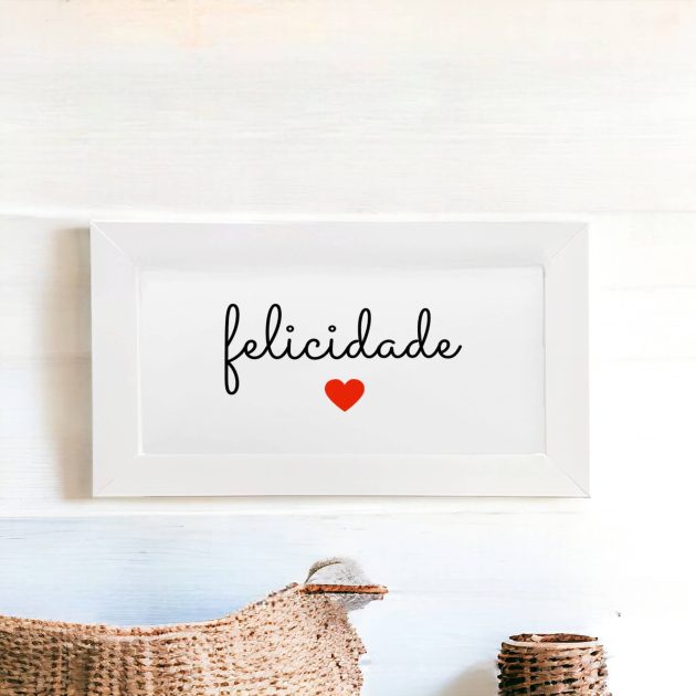 Azulejo Decorativo com a palavra Felicidade e um coração vermelho - Coleção Sentimentos