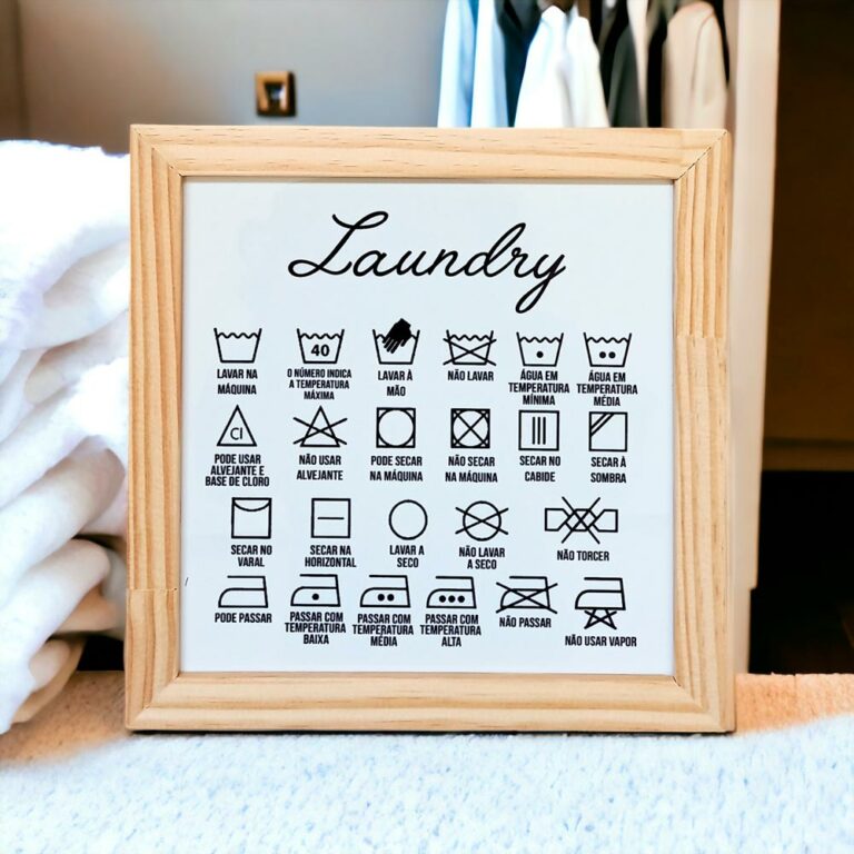 Azulejo decorativo para lavanderia Laundry com símbolos e definições - Coleção Lavanderia P&B.