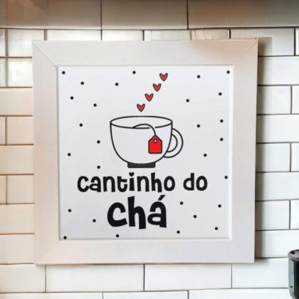 Azulejo decorativo para cantinho do chá com a frase Cantinho do chá