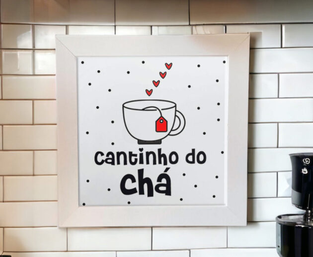 Azulejo decorativo para cantinho do chá com a frase Cantinho do chá