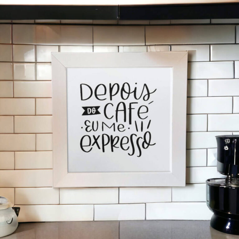 Azulejo decorativo para cantinho do café com a frase Depois do café eu me expresso