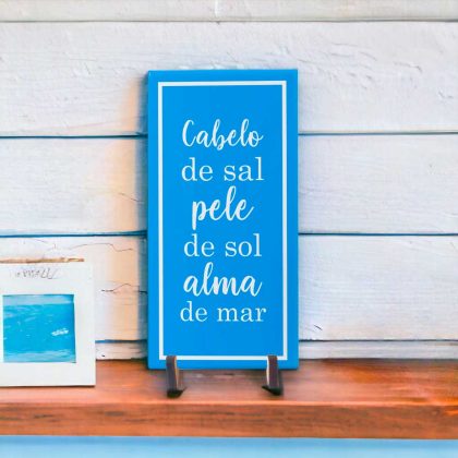 Azulejo decorativo com frase Cabelo de sal pele de sol alma de mar para decoração casa de praia náutica