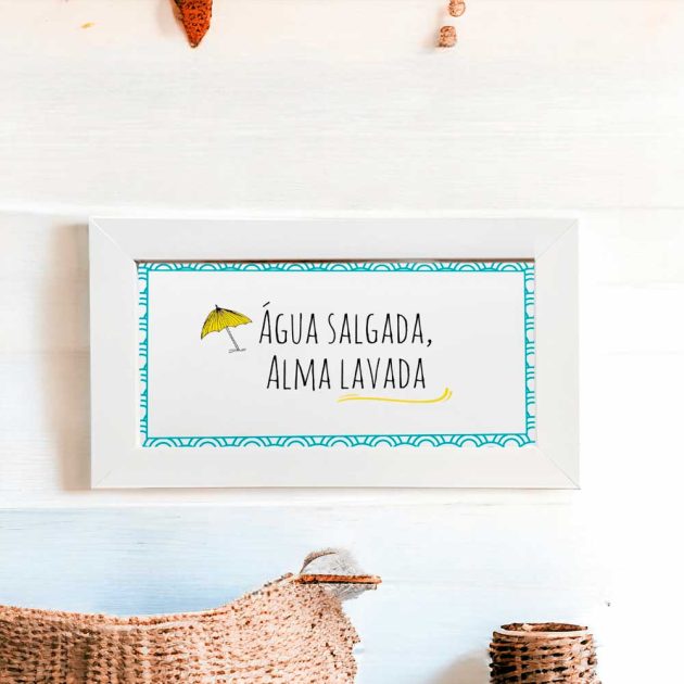 Azulejo decorativo com frase alma salgada alma lavada decoração com tema de praia