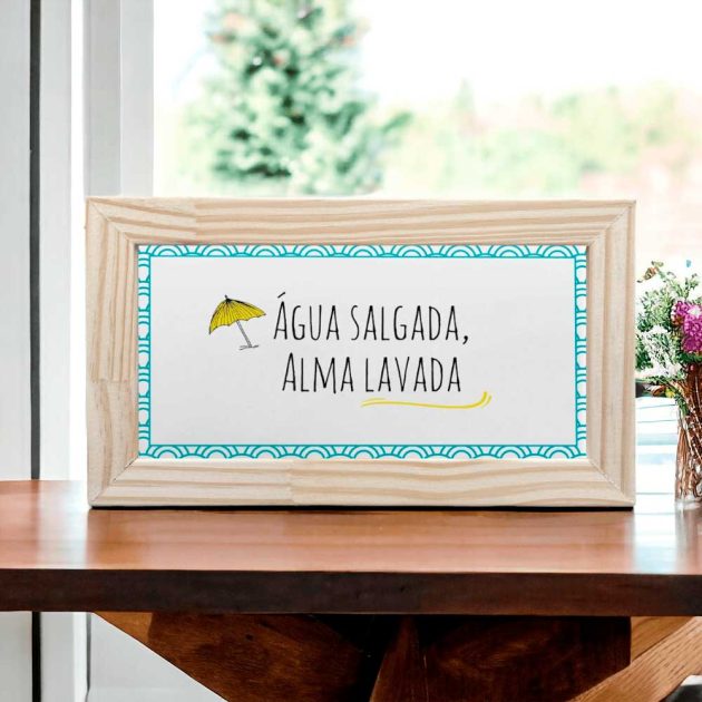 Azulejo decorativo com frase alma salgada alma lavada decoração com tema de praia