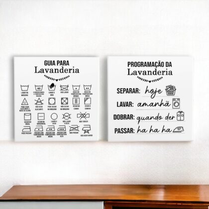 Conjunto de dois azulejos decorativos de lavanderia Guia para lavanderia e Programação da lavanderia