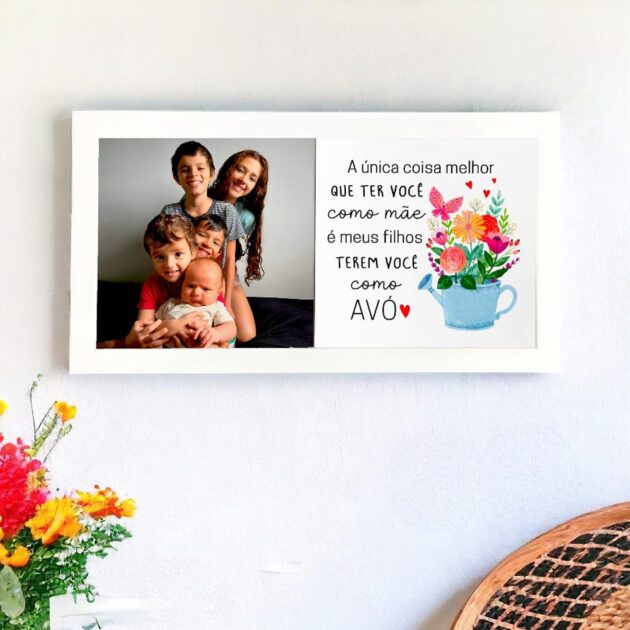 Azulejo decorativo Duo para presentear Dia dos Avós Foto personalizada e frase A única coisa melhor que ter você como mãe é meus filhos terem você como avó