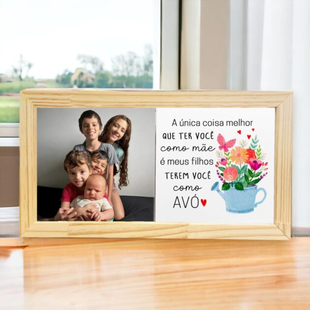 Azulejo decorativo Duo para presentear Dia dos Avós Foto personalizada e frase A única coisa melhor que ter você como mãe é meus filhos terem você como avó