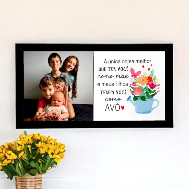 Azulejo decorativo Duo para presentear Dia dos Avós Foto personalizada e frase A única coisa melhor que ter você como mãe é meus filhos terem você como avó