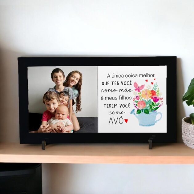 Azulejo decorativo Duo para presentear Dia dos Avós Foto personalizada e frase A única coisa melhor que ter você como mãe é meus filhos terem você como avó