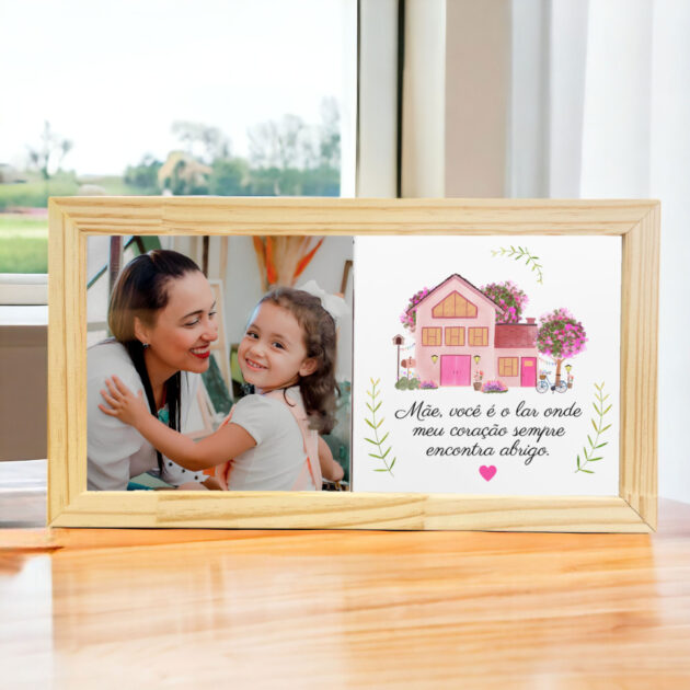 Azulejo decorativo Duo para presentear Dia das Mães Foto personalizada e frase Mãe, você é o lar onde meu coração sempre encontra abrigo - Image 2