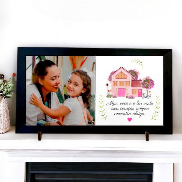 Azulejo decorativo Duo para presentear Dia das Mães Foto personalizada e frase Mãe, você é o lar onde meu coração sempre encontra abrigo - Image 3