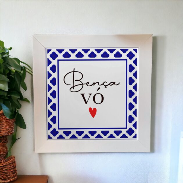 Azulejo decorativo com a frase Bença vó - Com desenho de azulejo Português - Presente para avó