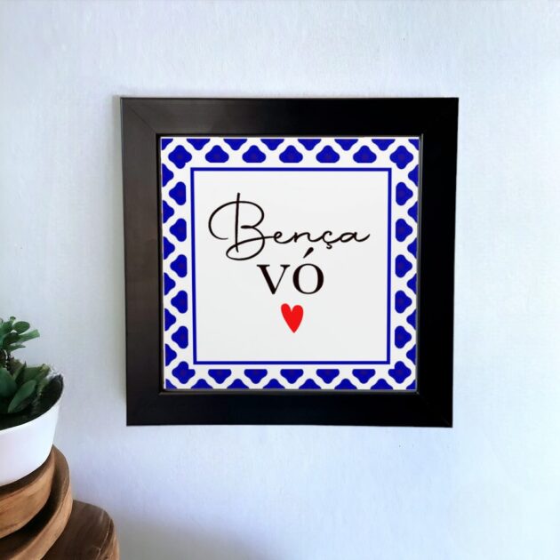 Azulejo decorativo com a frase Bença vó - Com desenho de azulejo Português - Presente para avó