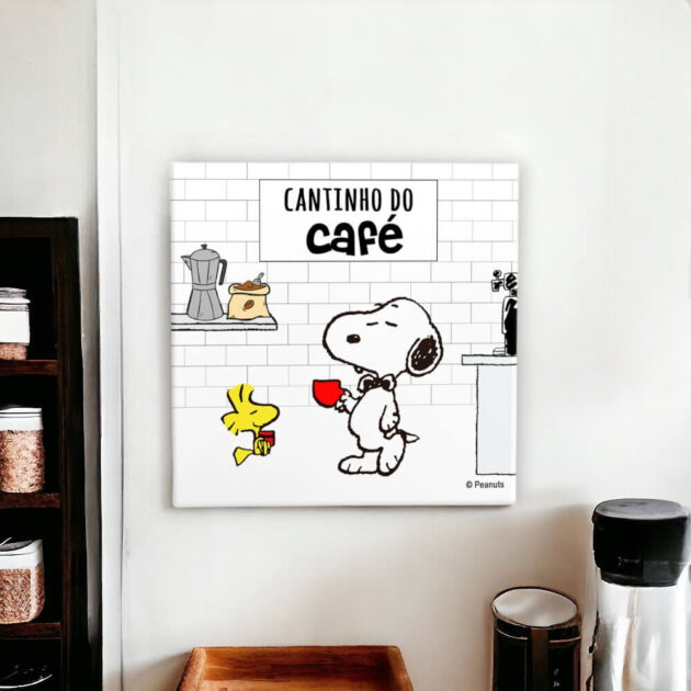 Azulejo decorativo do Snoopy para o cantinho do café com a frase Cantinho do Café