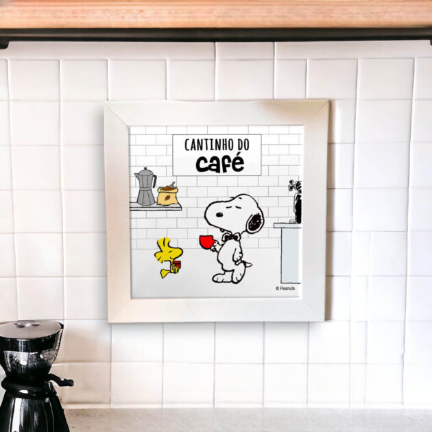 Azulejo decorativo do Snoopy para o cantinho do café com a frase Cantinho do Café