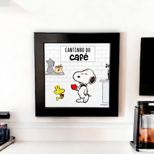 Azulejo decorativo do Snoopy para o cantinho do café com a frase Cantinho do Café