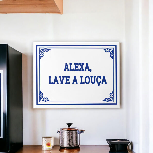 Azulejo decorativo para cozinha com a frase Alexa, lave a louça  - Coleção Portugal Azulejo Português