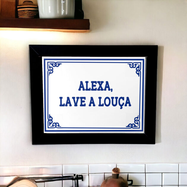 Azulejo decorativo para cozinha com a frase Alexa, lave a louça  - Coleção Portugal Azulejo Português