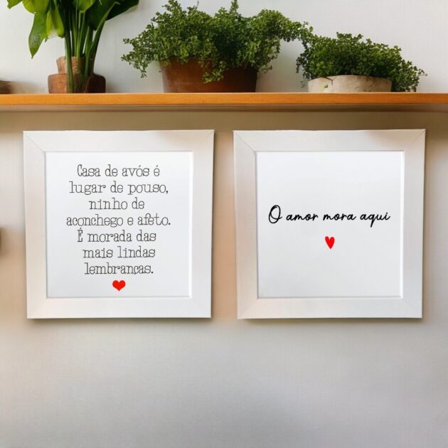 Conjunto de azulejos decorativos com a frase Casa de avós é lugar de pouso + O amor mora aqui - Presente para avós 