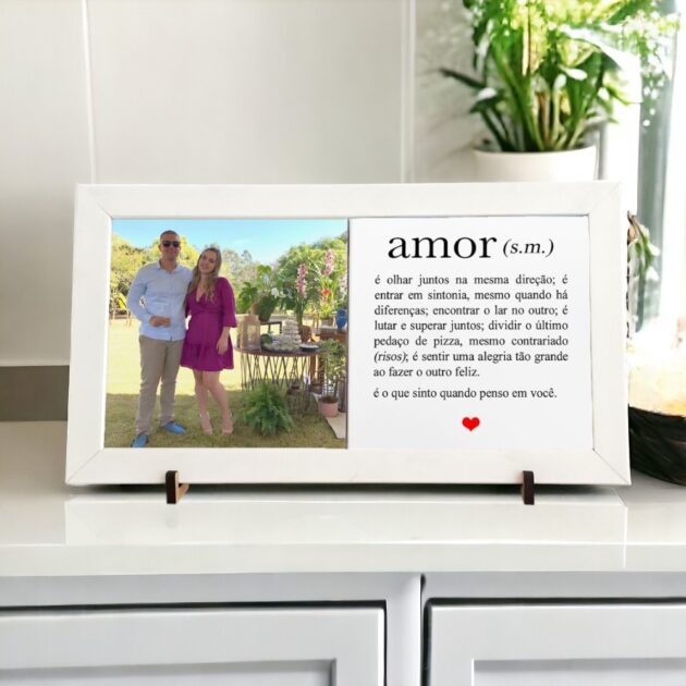 Azulejo decorativo Duo para presentear Dia dos Namorados Foto personalizada e frase Definição de Amor