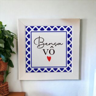 Azulejo decorativo com a frase Bença vô - Com desenho de azulejo Português - Presente para avô