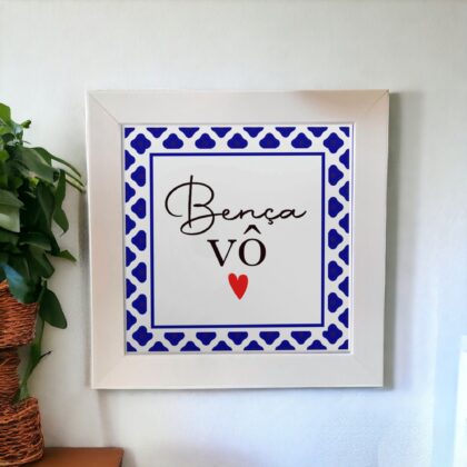 Azulejo decorativo com a frase Bença vô - Com desenho de azulejo Português - Presente para avô