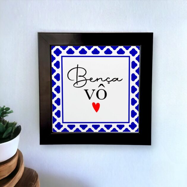 Azulejo decorativo com a frase Bença vô - Com desenho de azulejo Português - Presente para avô