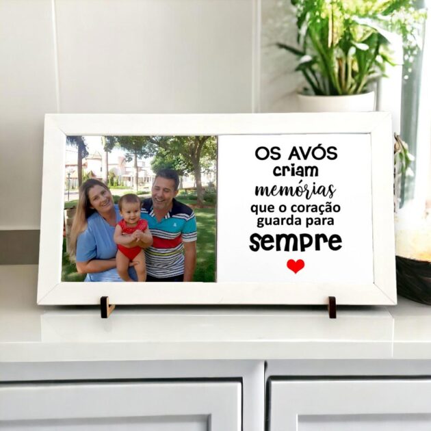 Azulejo decorativo Duo para presentear Dia dos Avós Foto personalizada e frase Os avós criam memórias que o coração guarda para sempre