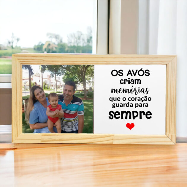 Azulejo decorativo Duo para presentear Dia dos Avós Foto personalizada e frase Os avós criam memórias que o coração guarda para sempre